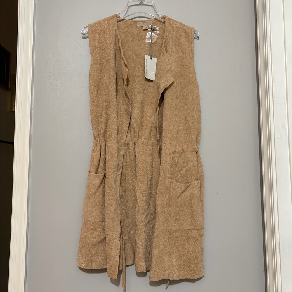 NWT Barefoot Dreams CozyChic Ultra Lite Cascading Vest in Soft Camel Size M